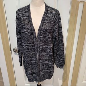 COTTON EMPORIUM. Black/Gray Open Front Sweater. Size XL.